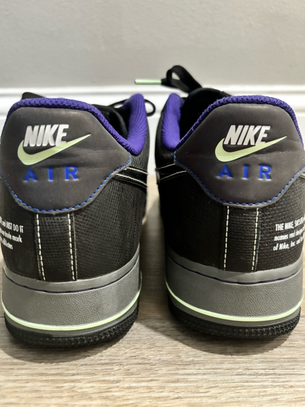 Nike Air Black Sneaker with Lime Green Swoosh and Purple Lining - Picture 6 of 8